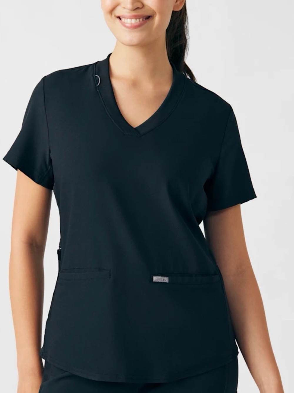 Landau Forward Black V-Neck 3-pocket Short Sleeve Scrub Top